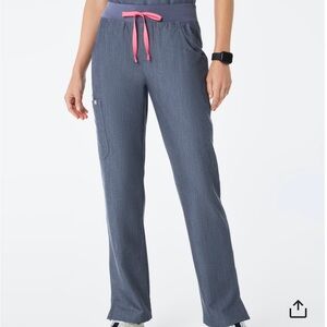 Figs Women's Heather Denim Kade Cargo Scrub Pants with Hot Pink Drawstring